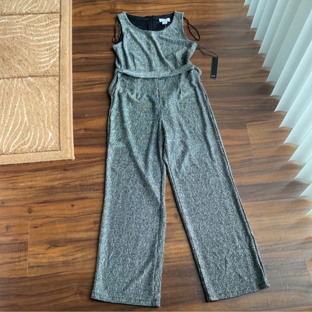 New Nicole Miller Shimmer/Metallic Jumpsuit in Silver - Picture 11 of 12